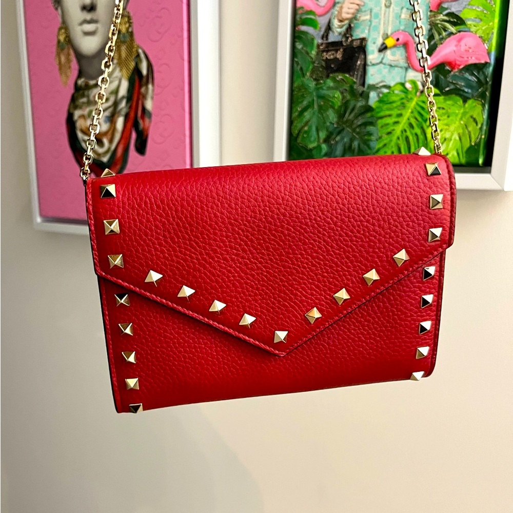 Valentino Rockstud Leather Wallet Chain Bag